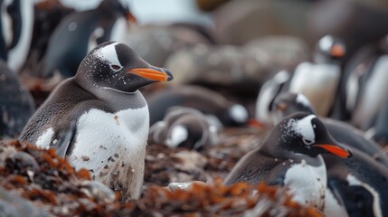 Gentoo penguin colony at Hammer Island in Beagle Channel