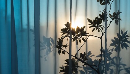 floral sunlight shadow on beige curtain foliage silhouette in sunset light aesthetic natural...