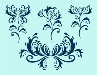 Decorative flora templates classical symmetric curves sketch