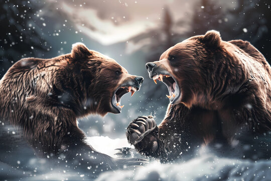 bears fighting:  Intense Action Scene of fighting Brown Bears, Wild Animals Fighting
