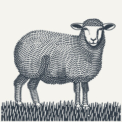Sheep. Vintage Woodcut engraving style vector illustration. 