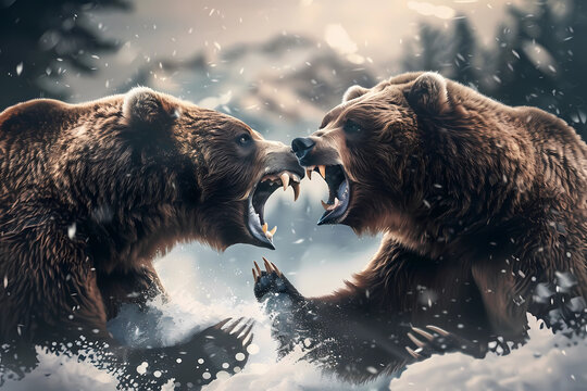  bears fighting : Intense Action Scene of fighting Brown Bears, Wild Animals Fighting