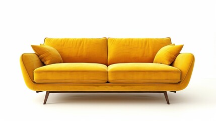 Modern dark yellow sofa on isolated white background. Furniture for the modern interior, minimalist design 