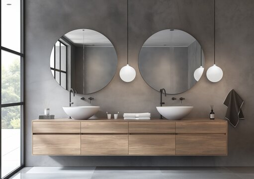 Modern Bathroom with Double Sink - Powered by Adobe