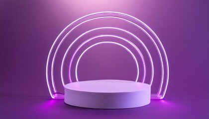 Obraz premium Empty podium with neon purple light, empty showcase for products