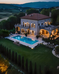 Villa style mansion with pool. - obrazy, fototapety, plakaty