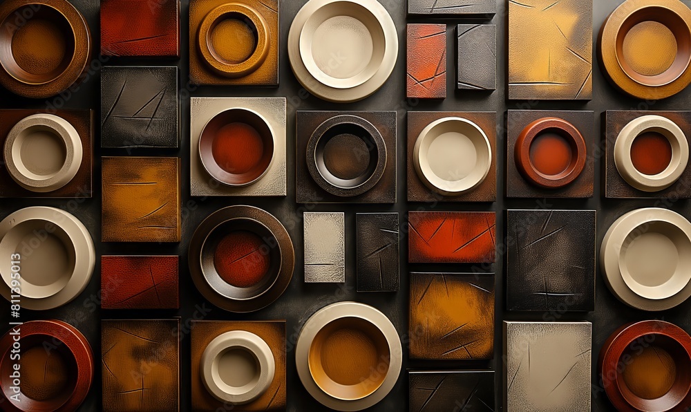 Poster abstract geometric background with rectangles and circles.