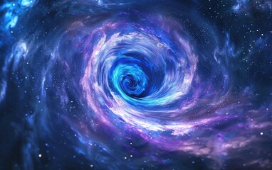 Swirling galaxy vortex in hues of blue and purple.