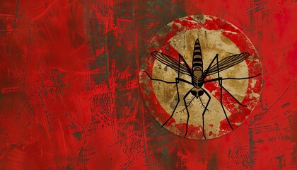 On a vibrant red background, an anti-mosquito sign stands out with its clear and direct message. Warning illustration about a mosquito repellent device or product.