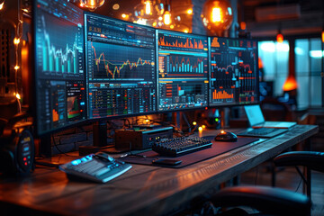 Trading desks equipped with advanced technology and analytical tools to facilitate rapid decision-making. Generative Ai.