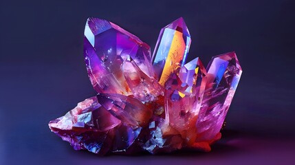 Brilliantly colored crystal against a rainbow gradient background