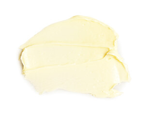 Tasty butter on white background, top view