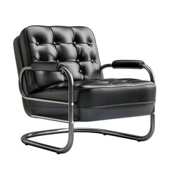 Elegant Black Leather Cantilever Chair on Transparent Background. Studio product photography for design and print