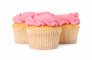 Delicious cupcakes with bright cream isolated on white