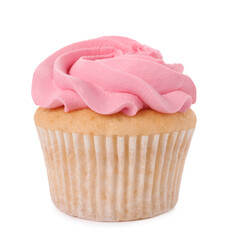 Delicious cupcake with bright cream isolated on white