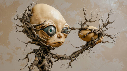 Cracked Reality Abstract Surreal Exploration of Perception with Egg-Shaped Eyeballs and Skeleton Figures  Wallpaper Digital Art Poster Brainstorming Map Magazine Background Cover