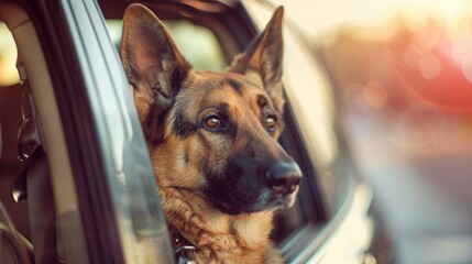 German Shepherd Dog Travelling in a Car