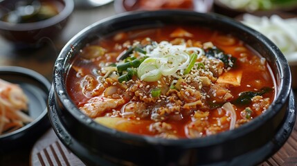 cold bean soup noodles Kongguksu Korean food. Generative Ai
