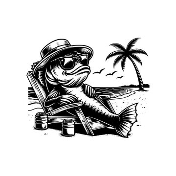 fish relaxing beach chair sunglasses clip art preview