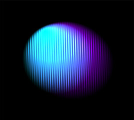 Corrugated neon circle ribbed glass effect. Round liquid gradient shape. Blue holographic abstract element with prism effect on black background. Vector illustration modern geometric blurry design