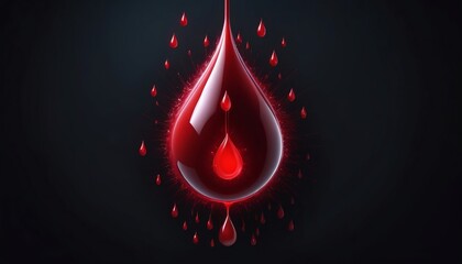Drop of Life World Blood Donor Day Concept with Futuristic Realism of a Red Drop on Dark Background in 8K created with Generative AI Technology