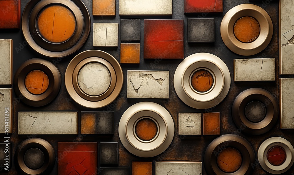 Poster abstract geometric background with rectangles and circles.