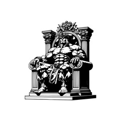 goblin king leader sitting on throne evil face vector illustration