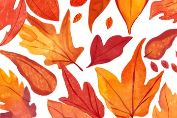 Naklejka premium Vibrant colors of autumn foliage, with red, orange, and yellow leaves ablaze watercolor background