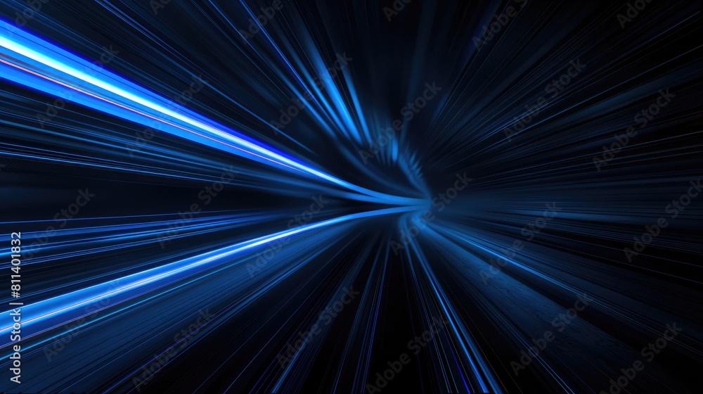 Wall mural nighttime road motion with accelerating speed abstract blue visualization of moving lights and strip