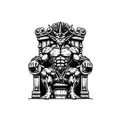 goblin king leader sitting on throne evil face vector illustration