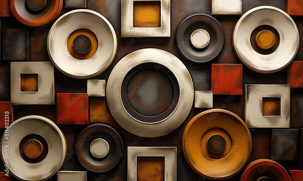 Poster abstract geometric background with rectangles and circles.