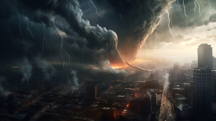 a giant tornado destroying a city