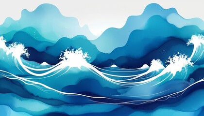 World Oceans Day waves concept, water-color  vector illustration created with generative ai.