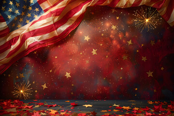 American Flag colors and fireworks mockup background with copy space . 4 July independence day concept celebration