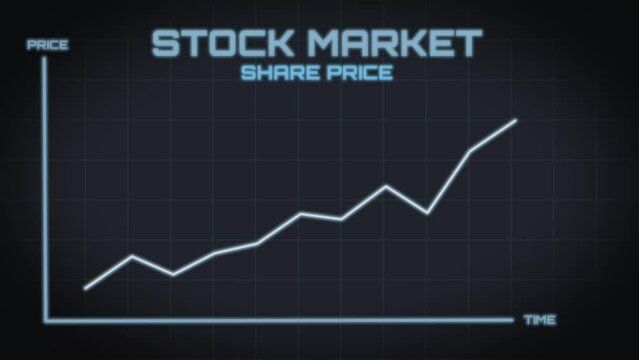 Animated graph appearing on screen. Blue graph displaying rapidly increasing share prices on the stock market. Business and finance themed animation.