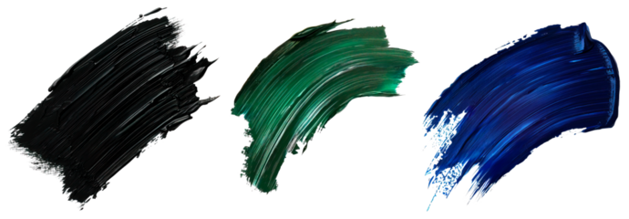 Single paint brush in black, green and blue colors over isolated transparent background