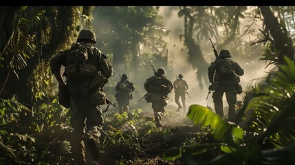 soldiers in a jungle