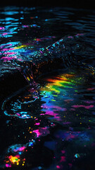 Bubbling water with a rainbow glare on the surface