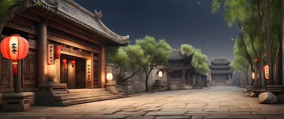 Obraz premium Ancient Chinese street at night