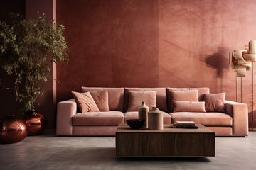Interior design event featuring a magenta couch on hardwood flooring