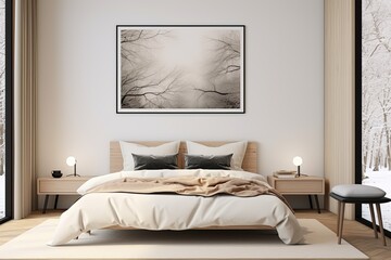 a bedroom with a large bed and a large window