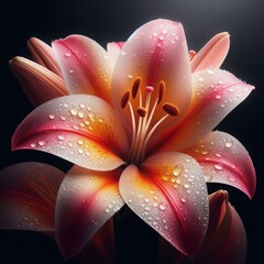 Close-up macro of a lily flower with dew on its petals