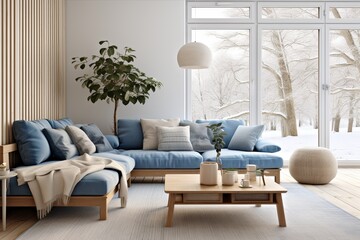 Furniture Couch and coffee table in living room with plant