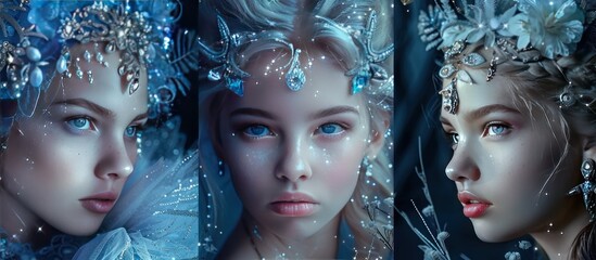 Beautiful fantasy fairy tale elf woman princess portrait collection set wallpaper AI generated image