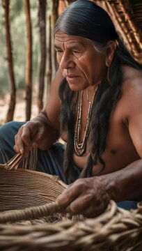 A Native American man weaving a basket award winning photography hype