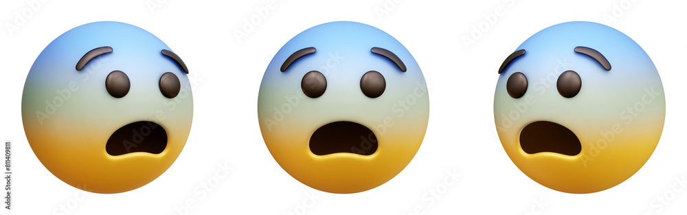 Fototapete fearful face three-dimensional emoji. scared emoticon isolated on transparent background. 3d renderi