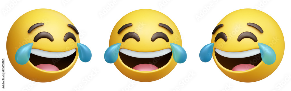 Poster laughing crying or face with tears of joy three-dimensional emoji. laughing out loud emoticon isolat