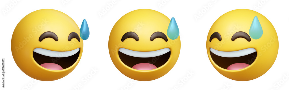 Poster grinning face with sweat three-dimensional emoji. mildly embarrassed emoticon isolated on transparen