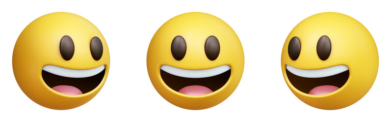 Grinning face with big eyes three-dimensional emoji. Happy excited emoticon isolated on transparent background. 3D rendering