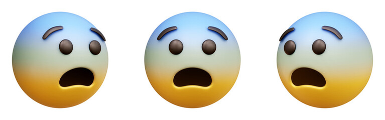 Fearful face three-dimensional emoji. Scared emoticon isolated on transparent background. 3D rendering